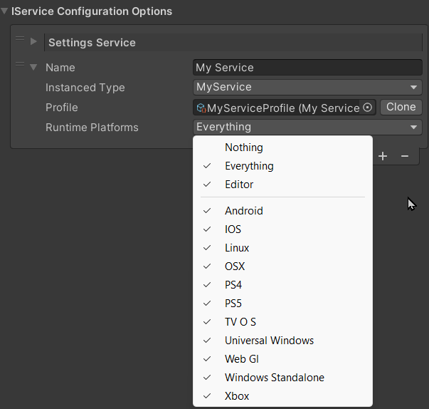 Service Runtime Platform selector