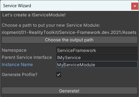 Service Wizard generating a Module