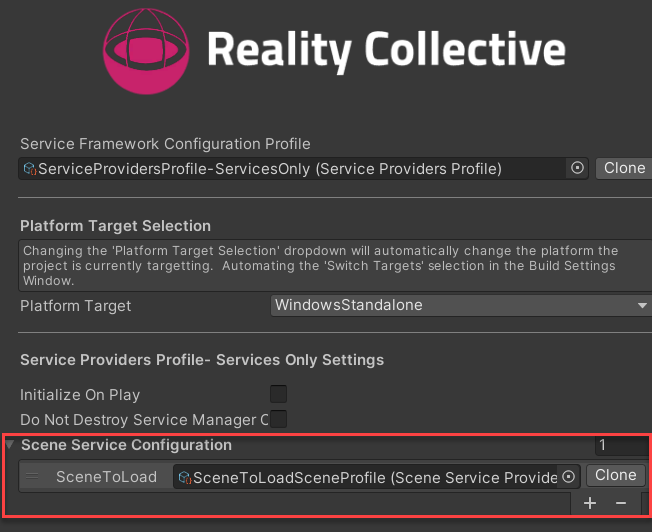 Global Service Manager Profile Scene Configuration